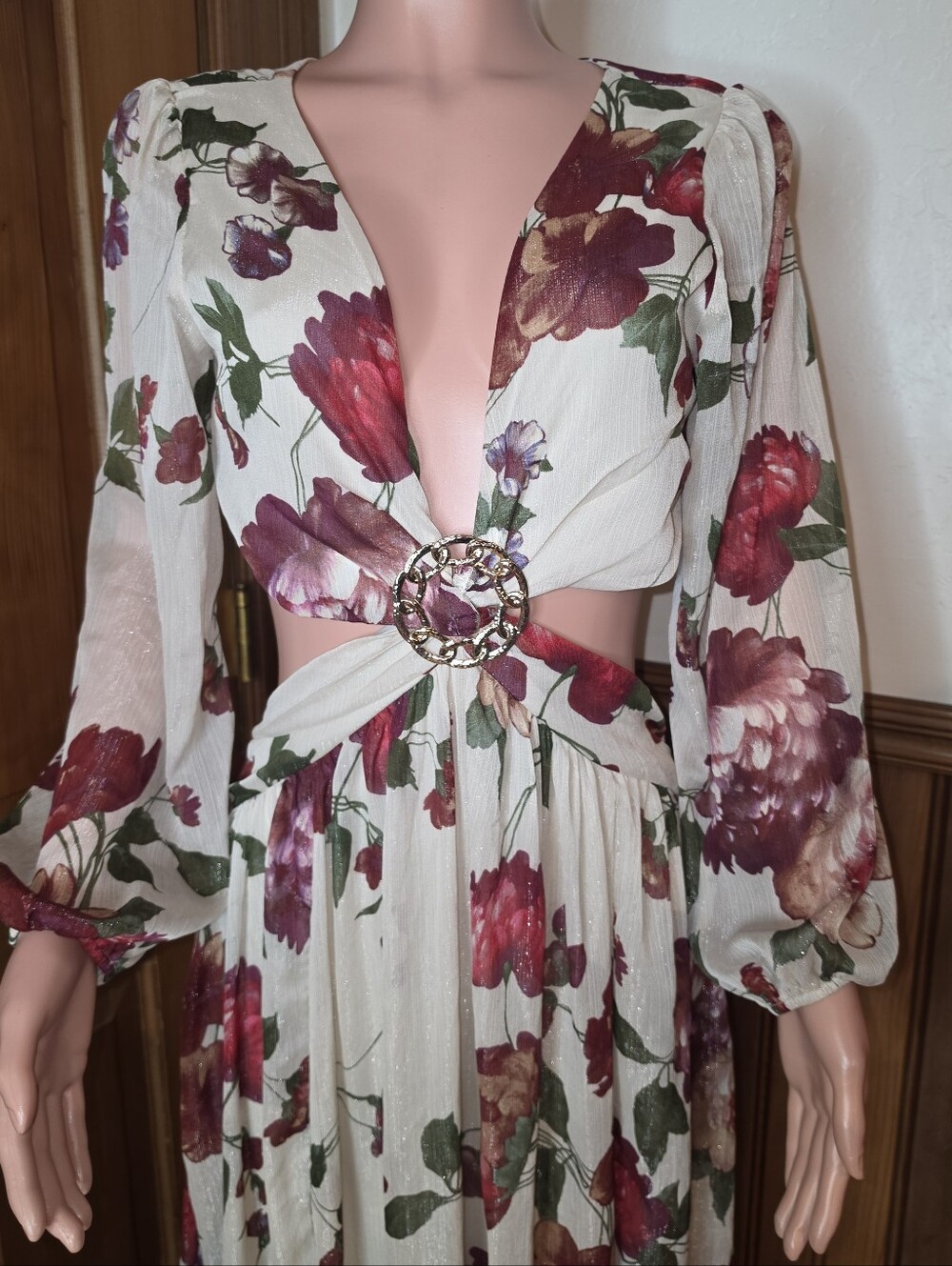 Alexa B Nites Floral Sparkle Cutout Dress 12 - Picture 3 of 8